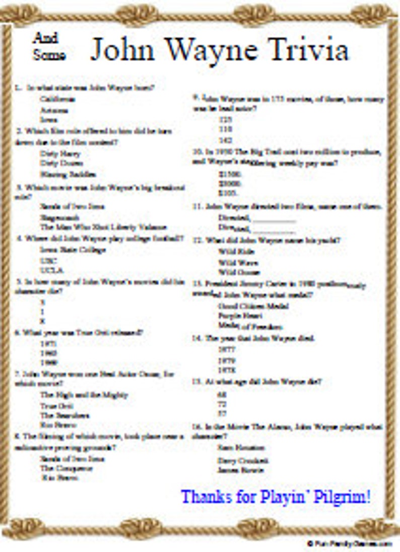 Bonanza, Gunsmoke, Rawhide, and John Wayne Trivia Etsy