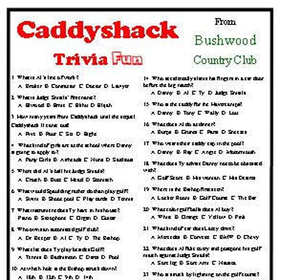 Caddyshack Trivia Fun Etsy
