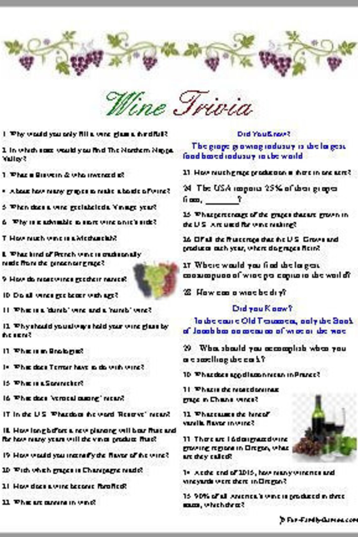 Wine Trivia Quiz Etsy