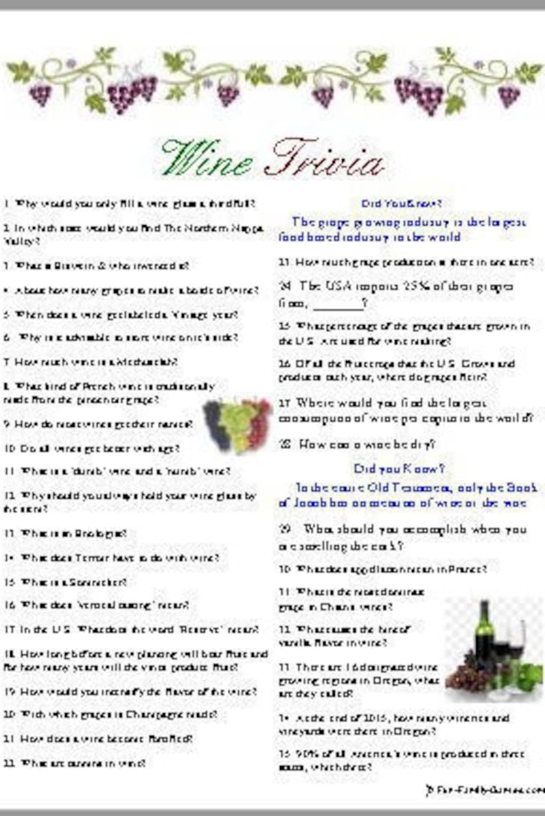Wine Trivia Quiz Etsy