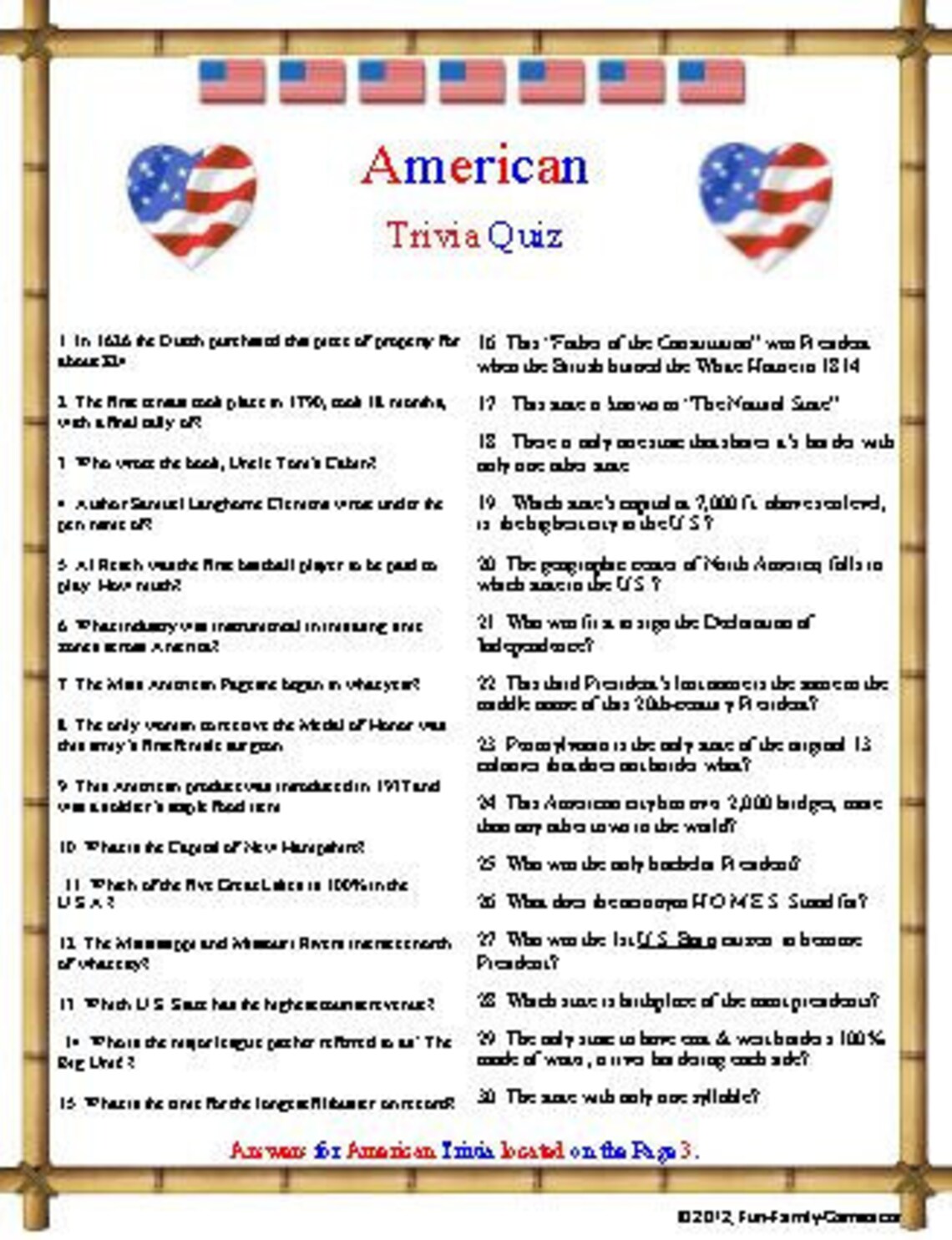 American Trivia Quiz - Etsy