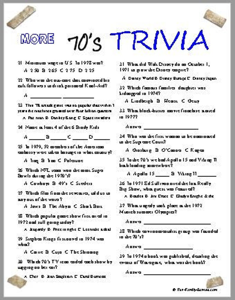 70's Trivia, - Etsy