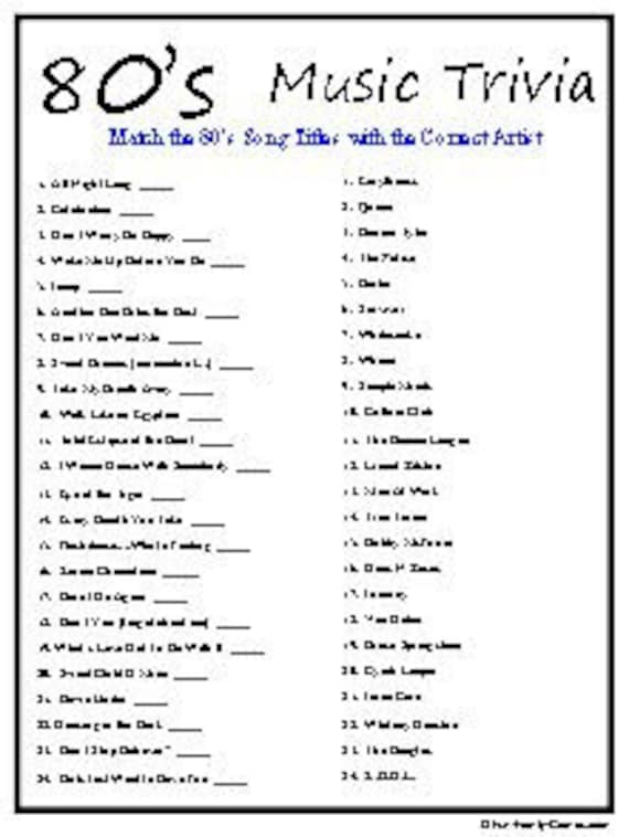 80 S Trivia Quiz 80 S Music Trivia Etsy Uk