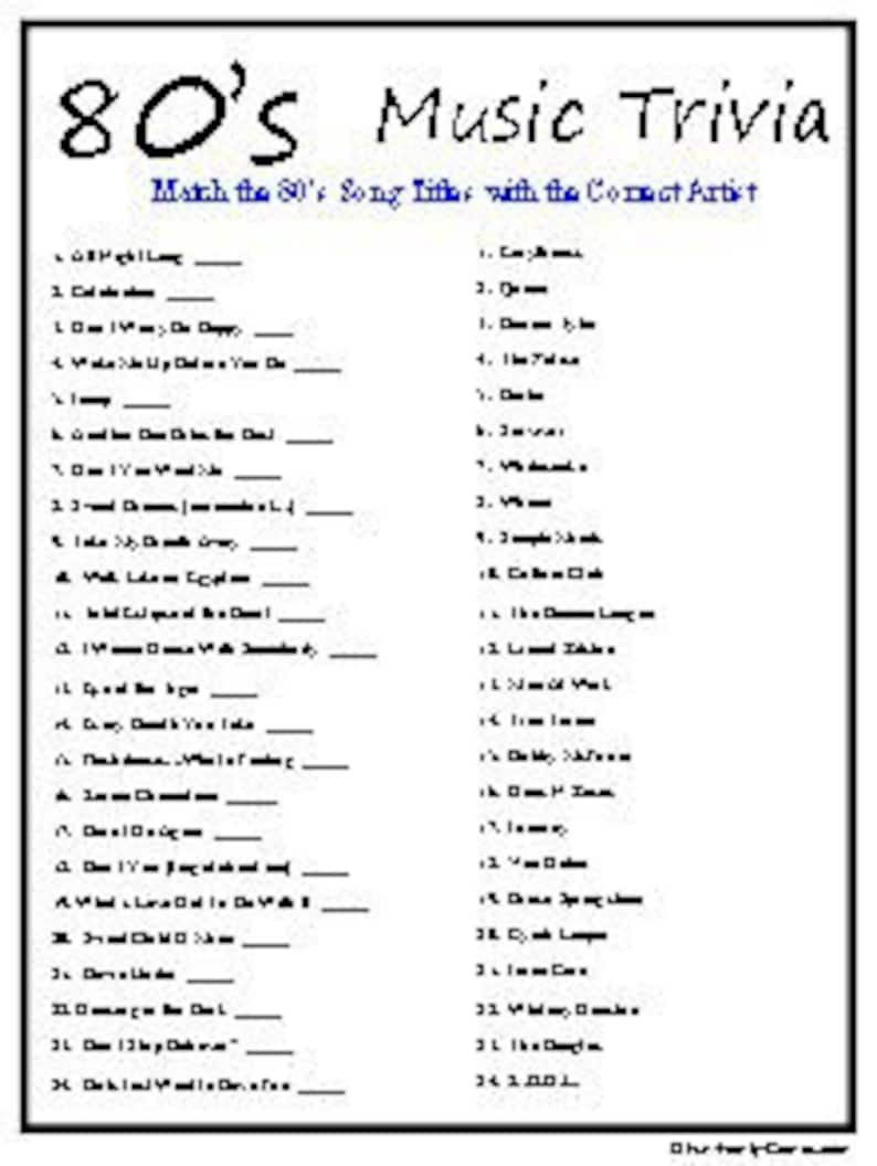 Printable 80S Trivia Questions And Answers