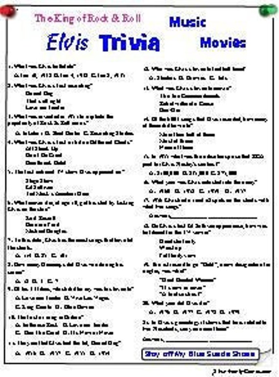 Elvis Trivia Printable Printable World Holiday