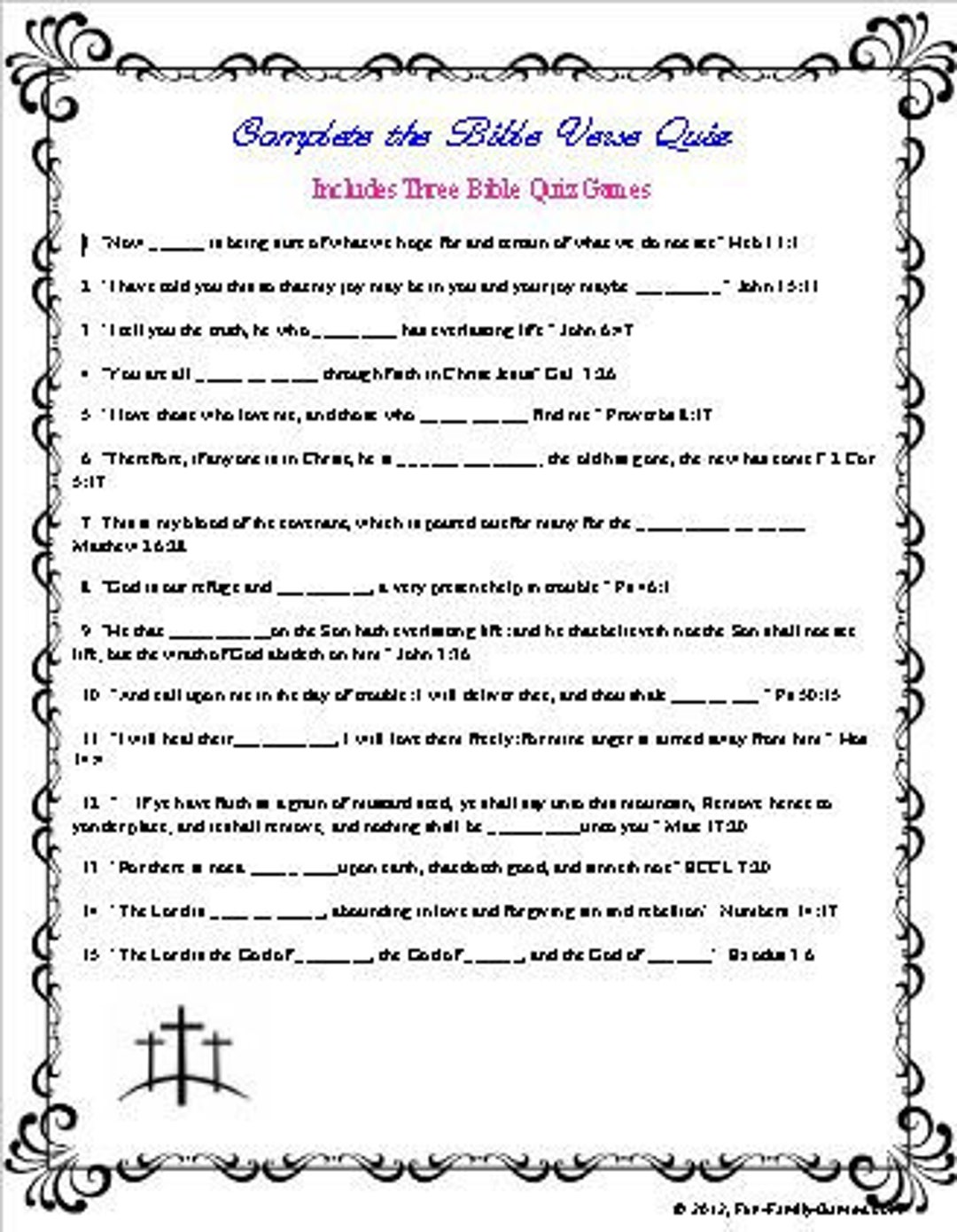 Complete the Bible Verse Quiz, and Bible Stories Quiz - Etsy