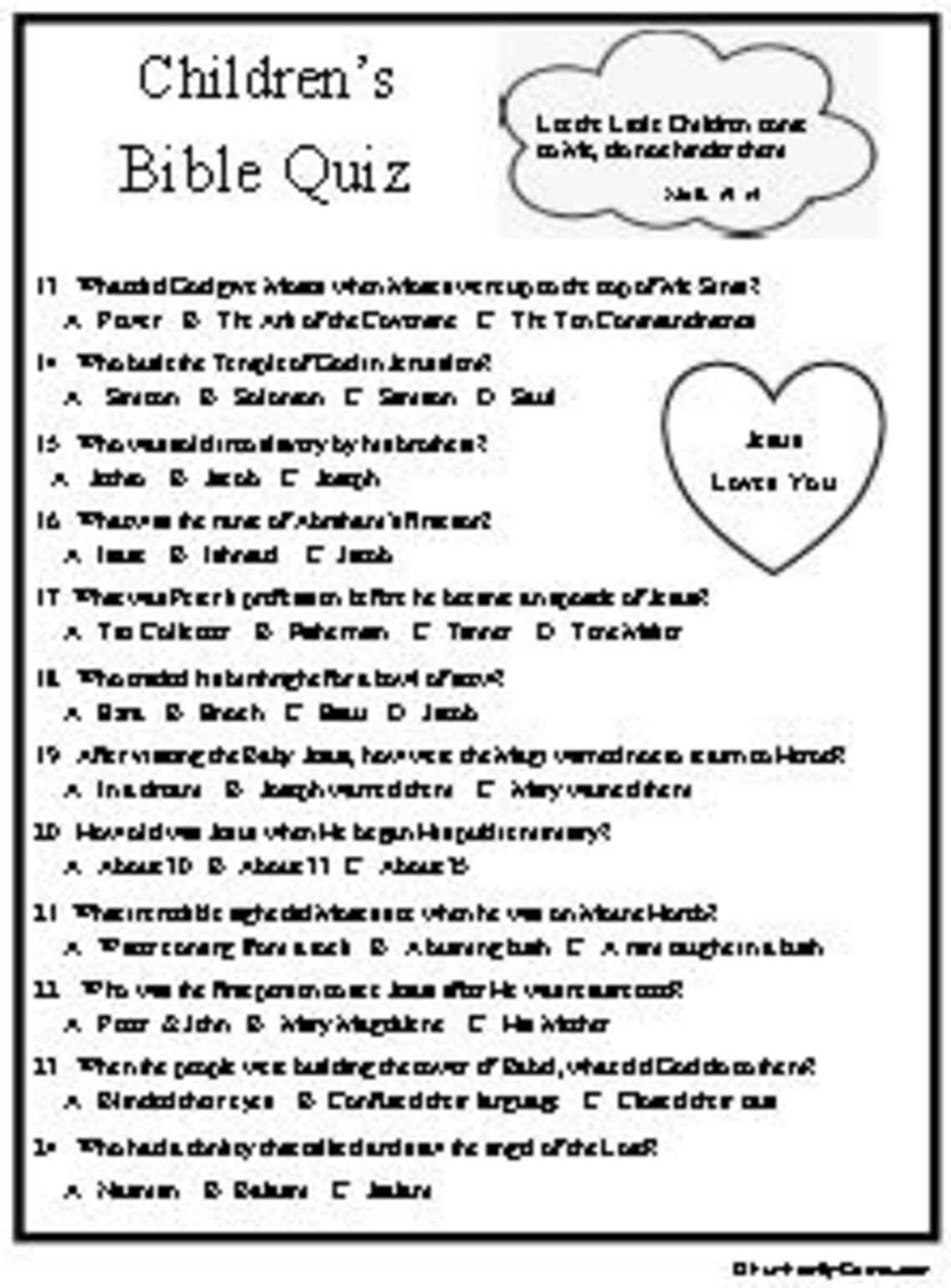 Children's Bible Quiz is a Multiple Choice Quiz With Chapter and Verse ...