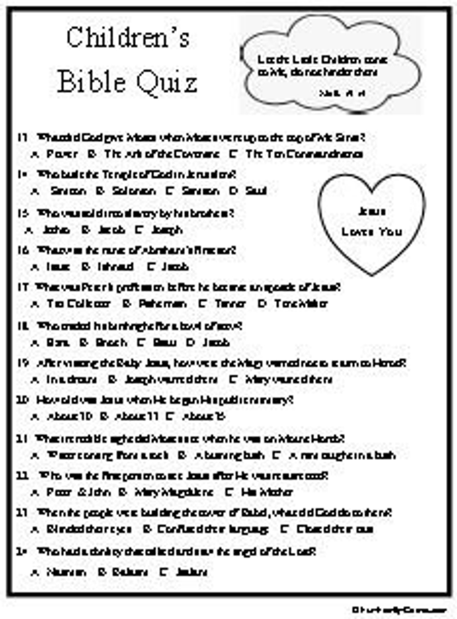 Multiple Choice Printable Bible Quiz Multiple Choice Printable Bible Quiz