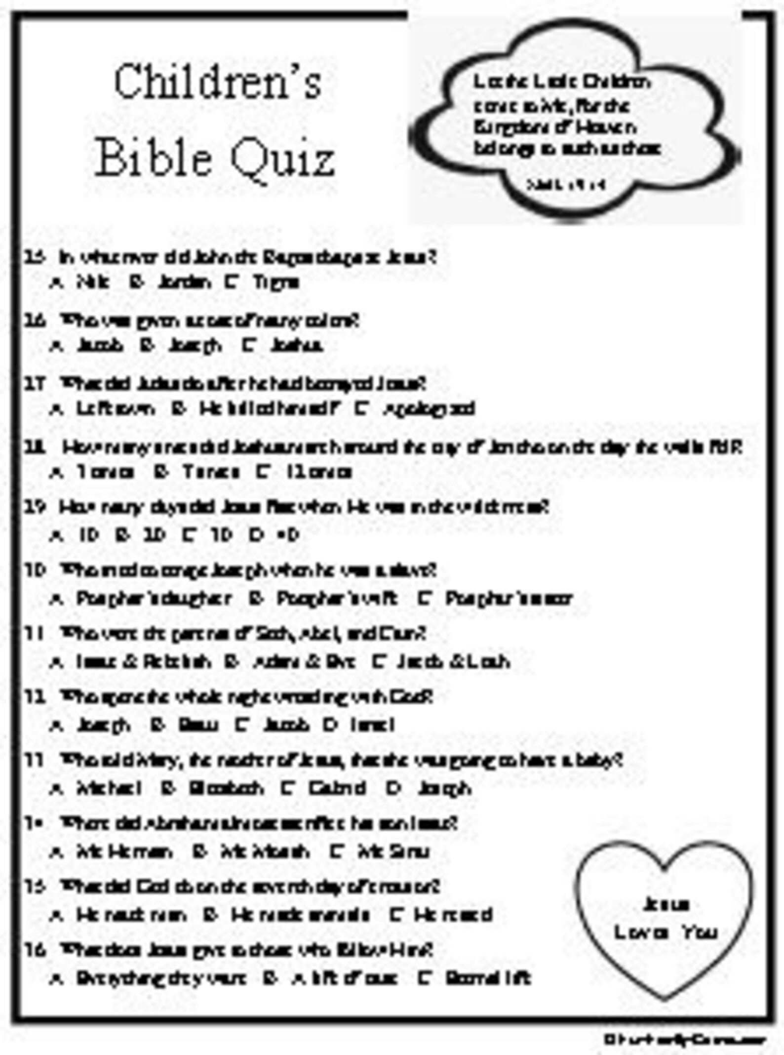 Multiple Choice Printable Bible Quiz Printable World Holiday