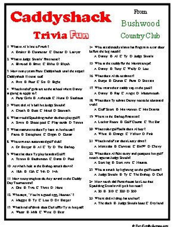 Caddyshack Trivia Fun Etsy