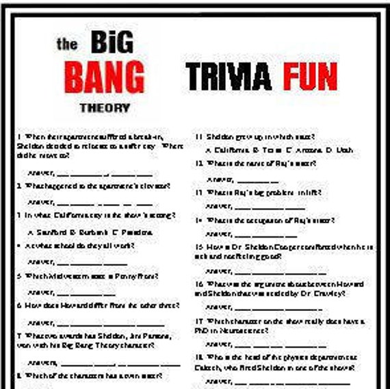 The Big Bang Trivia Fun Etsy