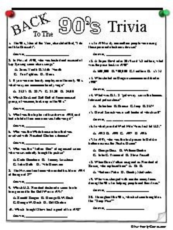 90 s Trivia Questions And Answers Printable
