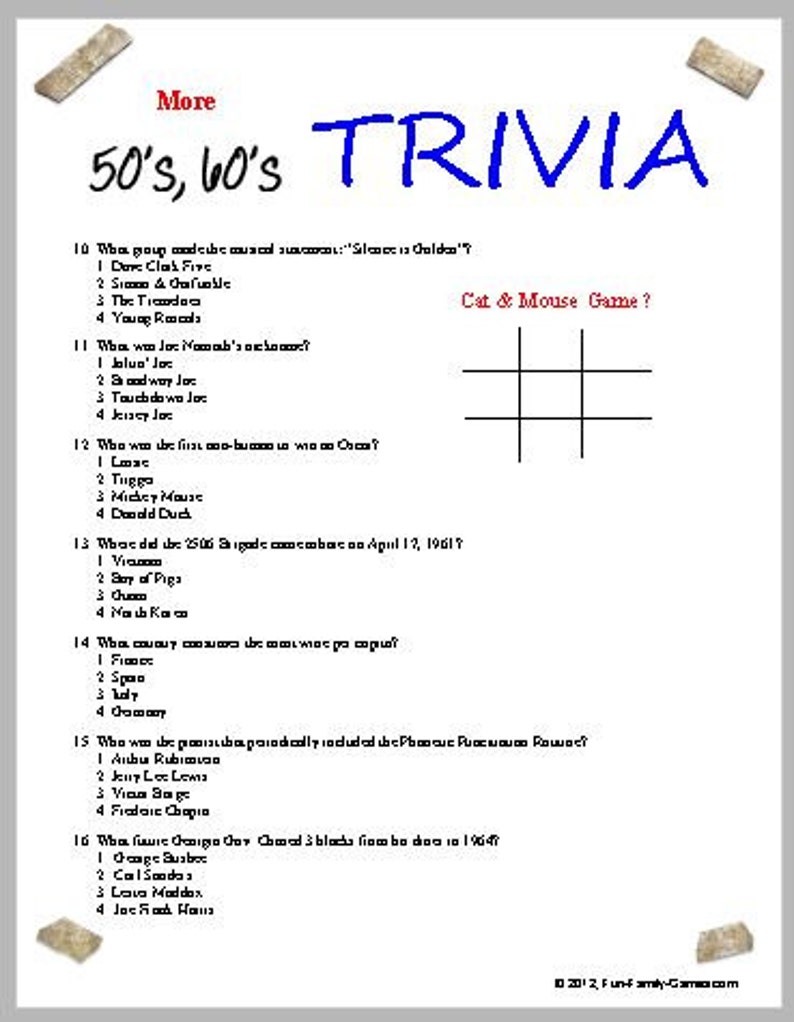 50's 60's Trivia Etsy