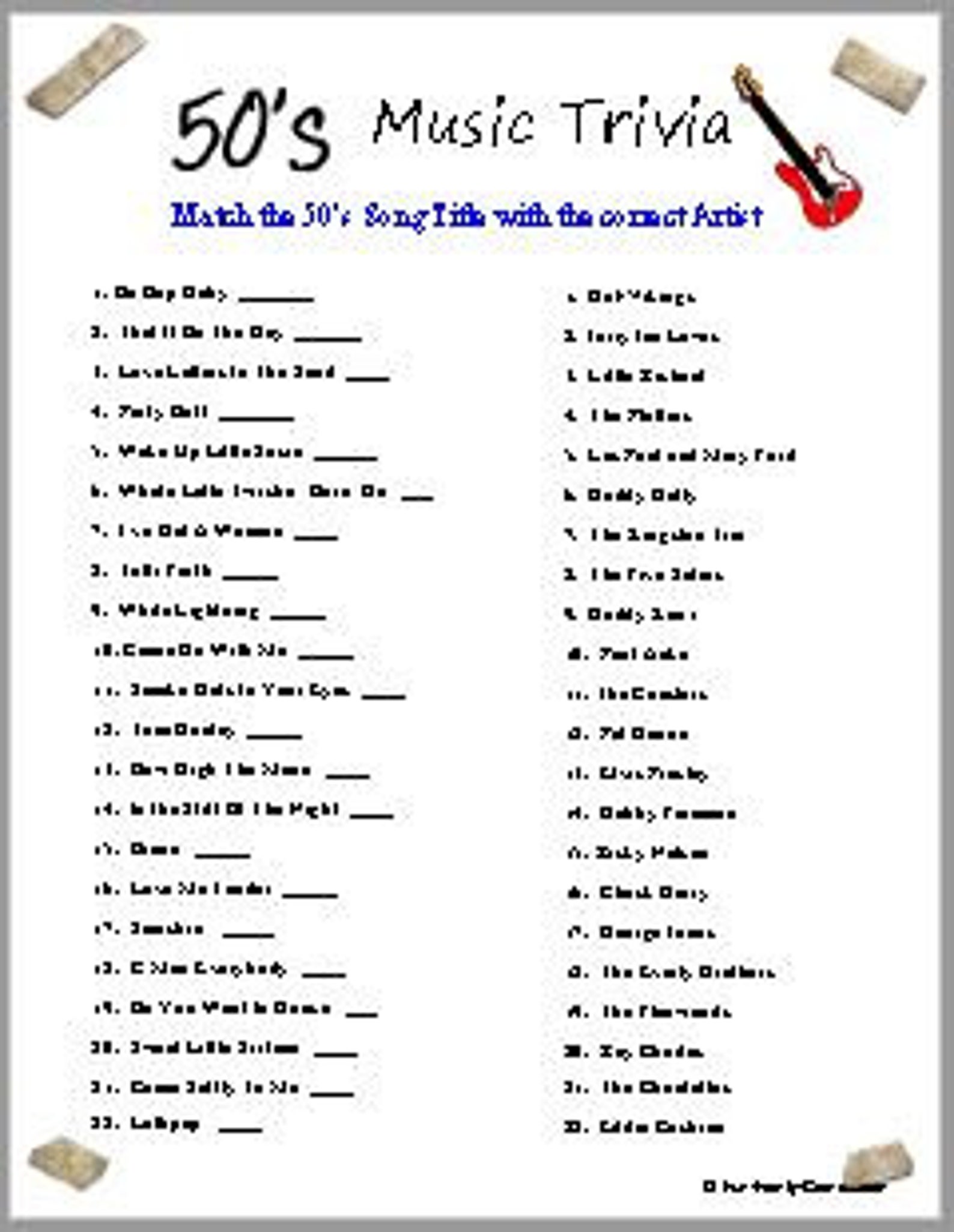 50's 60's Trivia, - Etsy