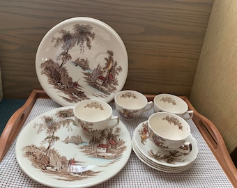 Snack Plates The Old Mill Cups 15 Pieces Saucers by Johnson Brothers