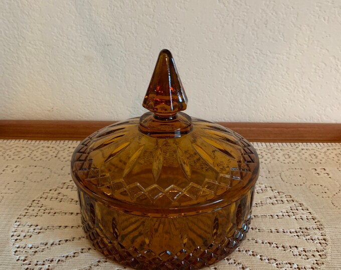 Amber Candy Dish With Lid Princess by Indiana Glass Etsy