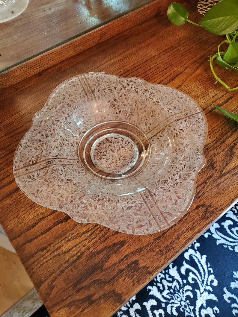Vintage Etched Glass Large Serving Bowl and Matching Etsy