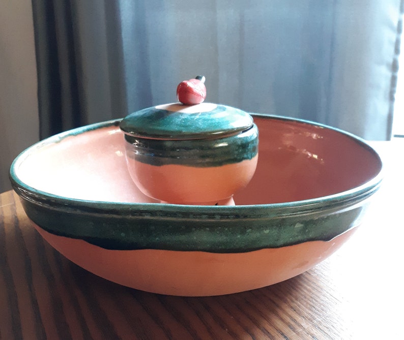 Terra Cotta Pottery Chip and Dip Bowl with Lid Etsy