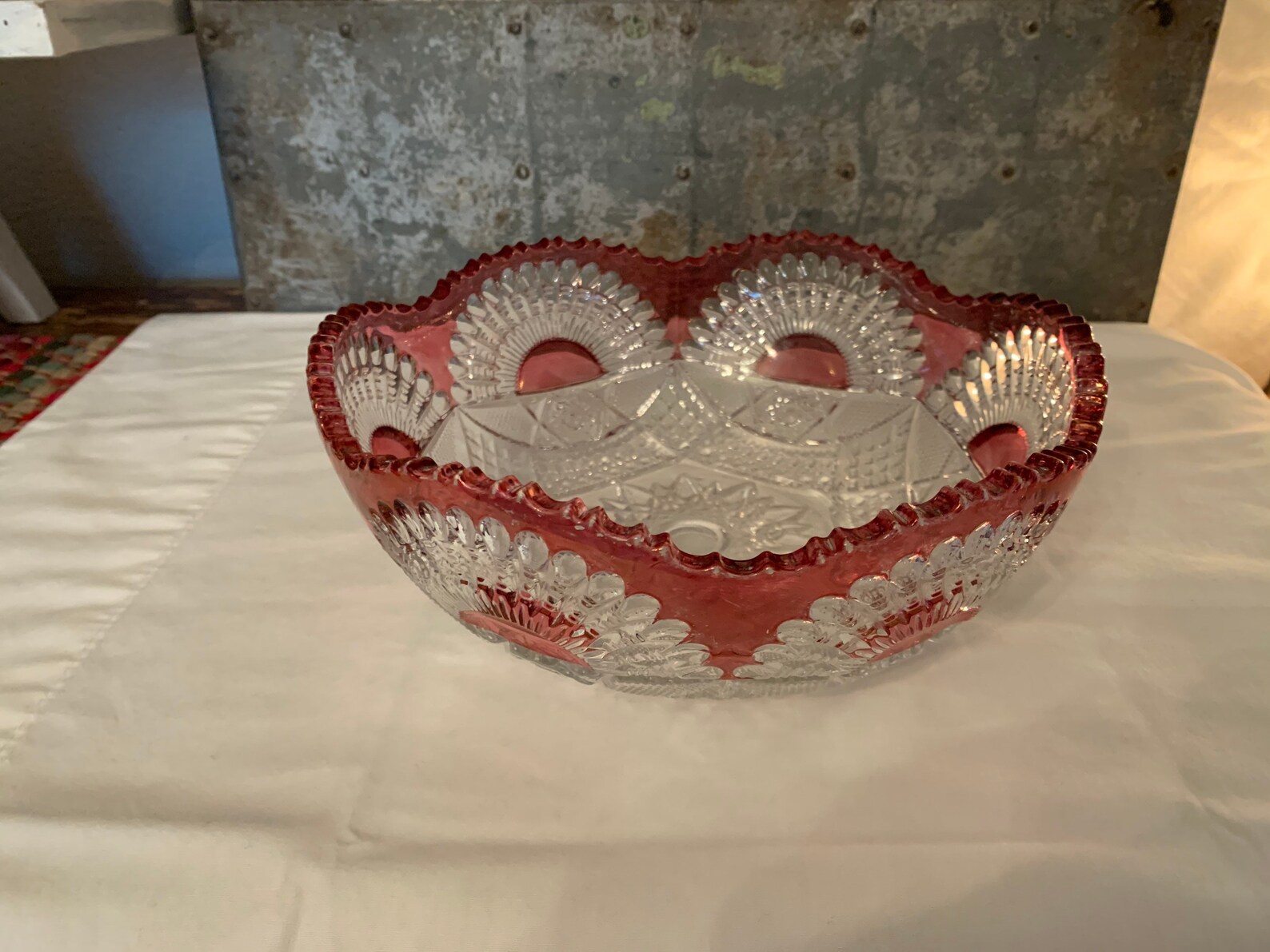 Vintage Crystal Pressed/Cut Glass Cranberry Glass Bowl Etsy