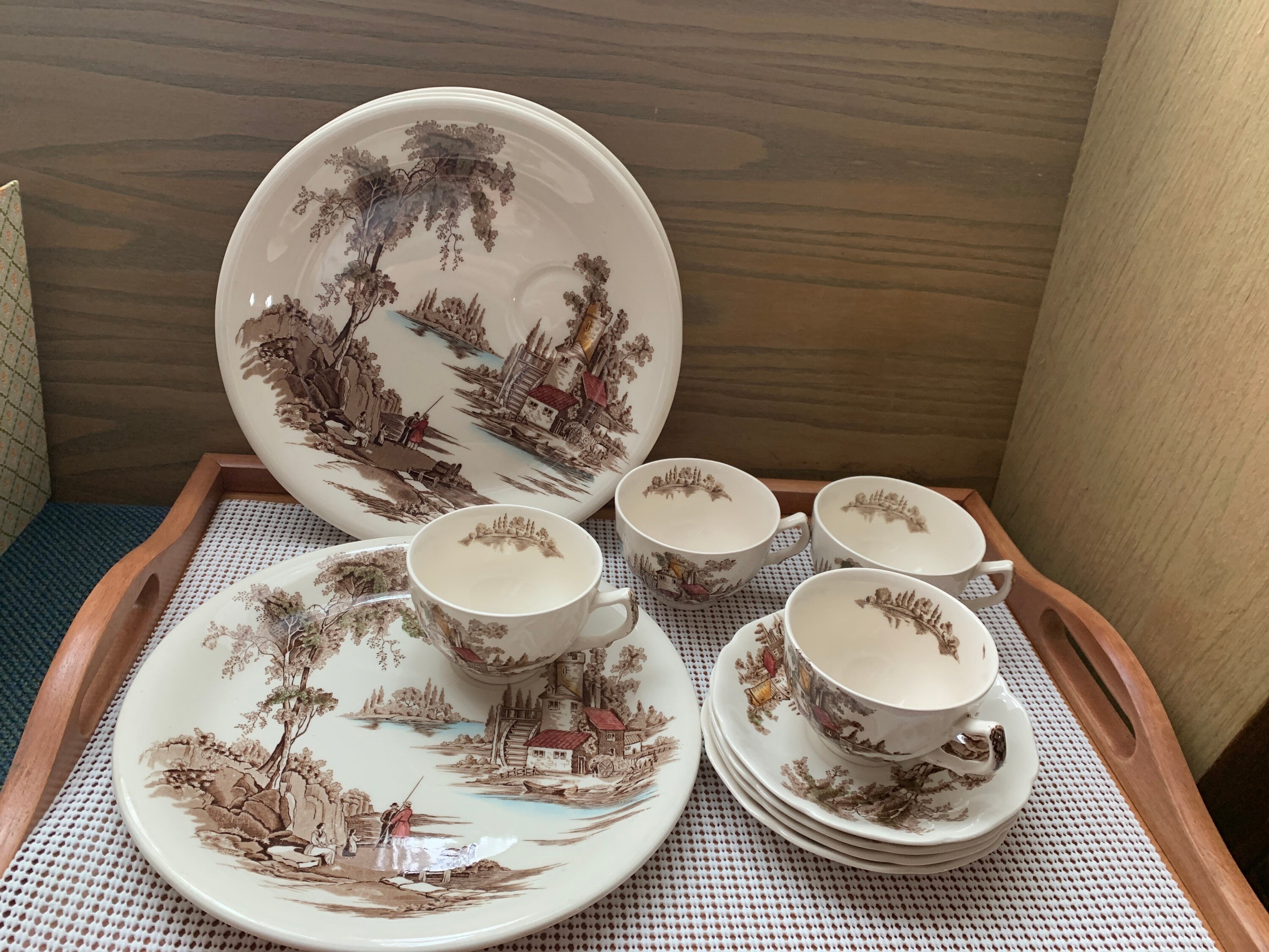 Vintage Snack Plates with Cups & Saucers The Old Mill by Etsy