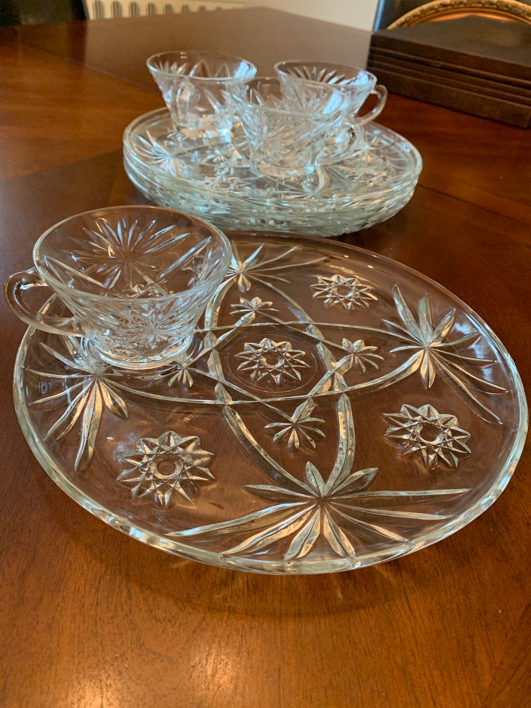 Set of 4 Vintage Snack Plates With Cups Prescut by Anchor Etsy