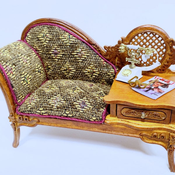 Dollhouse Miniature  Furniture Wooden Walnut  Louie Phillipe Gossip Bench