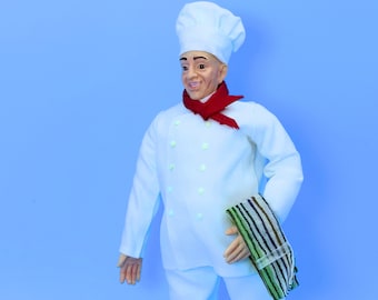 Dollhouse Miniature Porcelain Chef Doll 1:12 Scale
