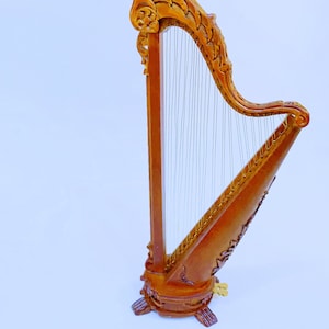 Dollhouse Miniature Wooden Hand-made Harp 1:12 Scale