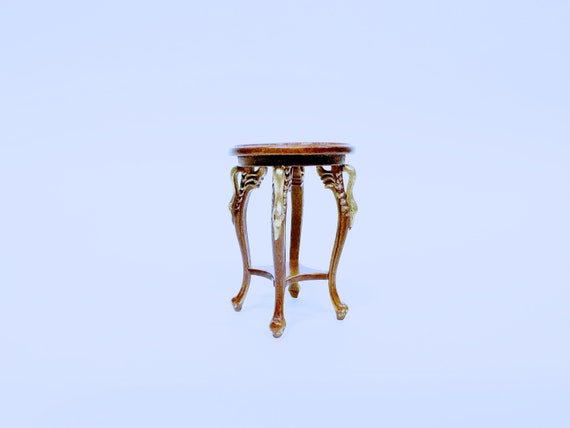 Dollhouse Miniature Walnut Side Table  Louis XV Style Gold Accents 1:12 Scale