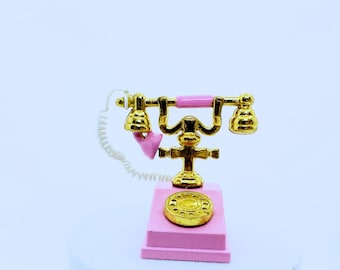 Casa delle bambole in miniatura rosa antico telefono francese scala 1:12