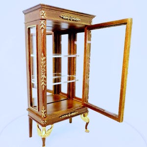 Dollhouse Miniature Wooden Walnut Empire Style Display Curio /Cabinet 1:12 Scale