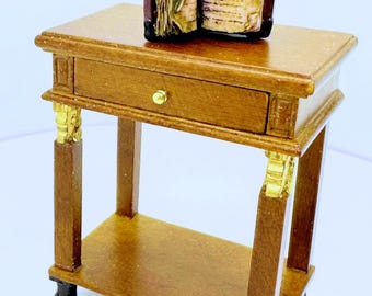 Dollhouse miniature Wooden Walnut Empire Style Bedside Table (ONLY) 1:12 Scale