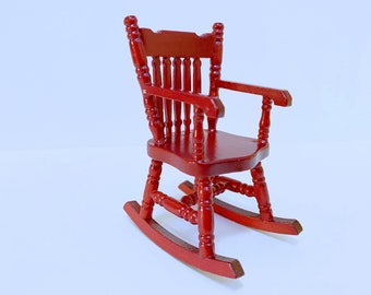 Dollhouse Miniature Wooden Mahogany Rocking Chair
