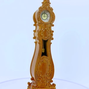Dollhouse Miniature Wooden Walnut Louis XV Grandfather Non Working Clock 1:12 Scale