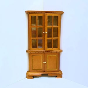 Dollhouse Miniature  Wooden Cherrywood Corner Cabinet 1 :12 Scale