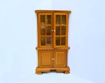 Dollhouse Miniature  Wooden Cherrywood Corner Cabinet 1 :12 Scale