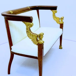 Dollhouse Miniature Wooden Walnut Empire Style Sofa 1:12 Scale
