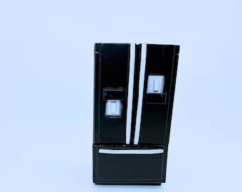 Dollhouse Miniature Black Double Door Refrigerator 1:12 Scale