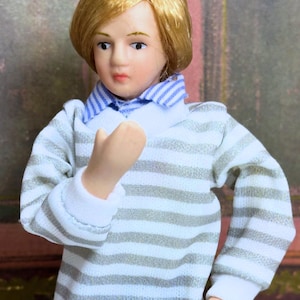Dollhouse miniature Porcelain Modern Boy Doll With Blonde Hair 1 :12 Scale