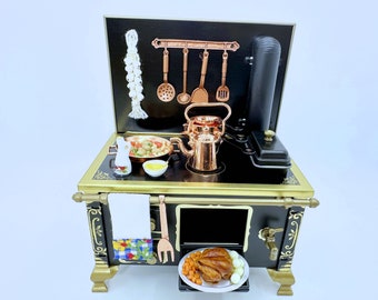 Dollhouse Miniature Filled Black Vintage Stove  1:12 scale