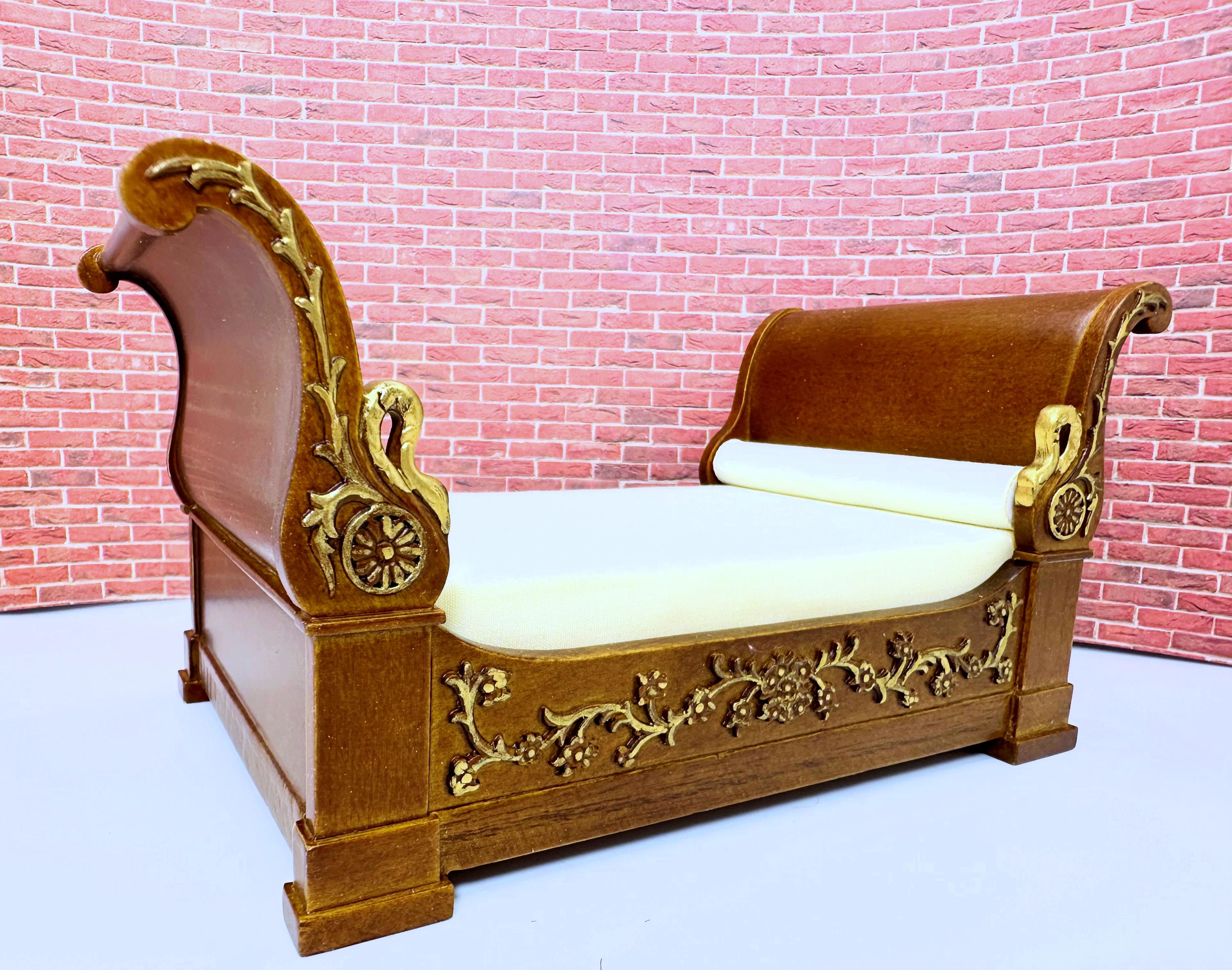 Dollhouse Miniatures Hand- Crafted Wooden Walnut  Empire Style Bed 1:12 scale