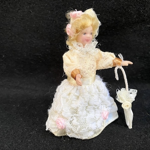 Dollhouse Miniature  Victorian Dressed Porcelain Girl Doll 1:12 Scale