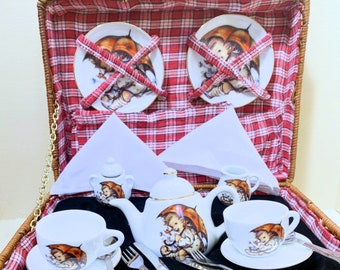 Selten / Vintage Reutter Porzellan Miniatur Einundzwanzigteiliges Umbrella Girl Tee-Set für Mädchen
