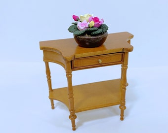 JBM Dollhouse Miniature Beautiful Wooden Walnut Display Side Table With Working Drawer 1 :12 Scale