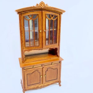 Dollhouse Miniature Wooden Hand Made Walnut Hutch / Cabinet 1:12 Scale