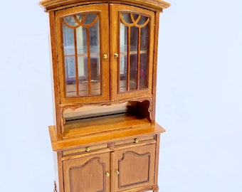 Dollhouse Miniature Wooden Hand Made Walnut Hutch / Cabinet 1:12 Scale