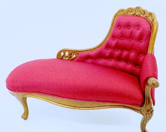 JBM Dollhouse Miniature Louis XV Wooden Walnut Chaise 1 :12 Scale