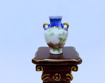 ドールハウス ミニチュア ボーンチャイナ 手描き ブルー&ホワイト フローラル 花瓶 1:12 Sacle