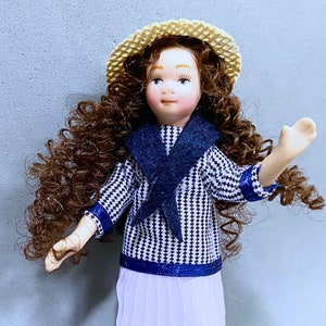 Dollhouse Miniature Porcelain Dressed  Girl Doll 1:12 Scale