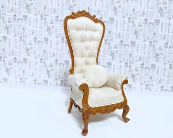 JBM Dollhouse Miniature Wooden Walnut  Baroque Throne Chair 1:12 Scale